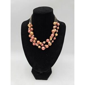 vintage multistrand faux pearl necklaces MultiColor Pink Silver Tone